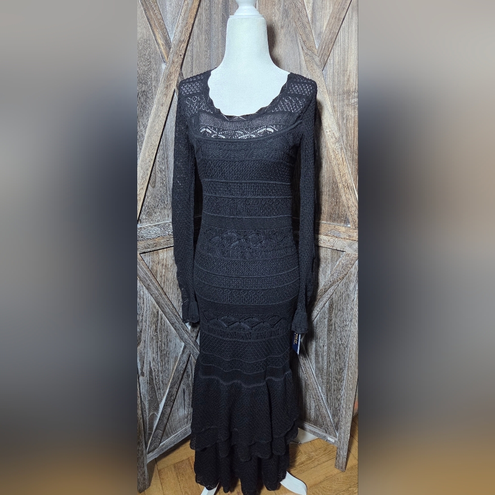 NWT Polo Ralph Lauren Women's Pointelle- Knit Ruffle-Hem Sweater Dress.